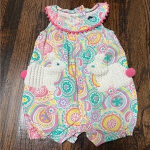 Girls boutique mid pie Easter bunny pink romper size 12 months